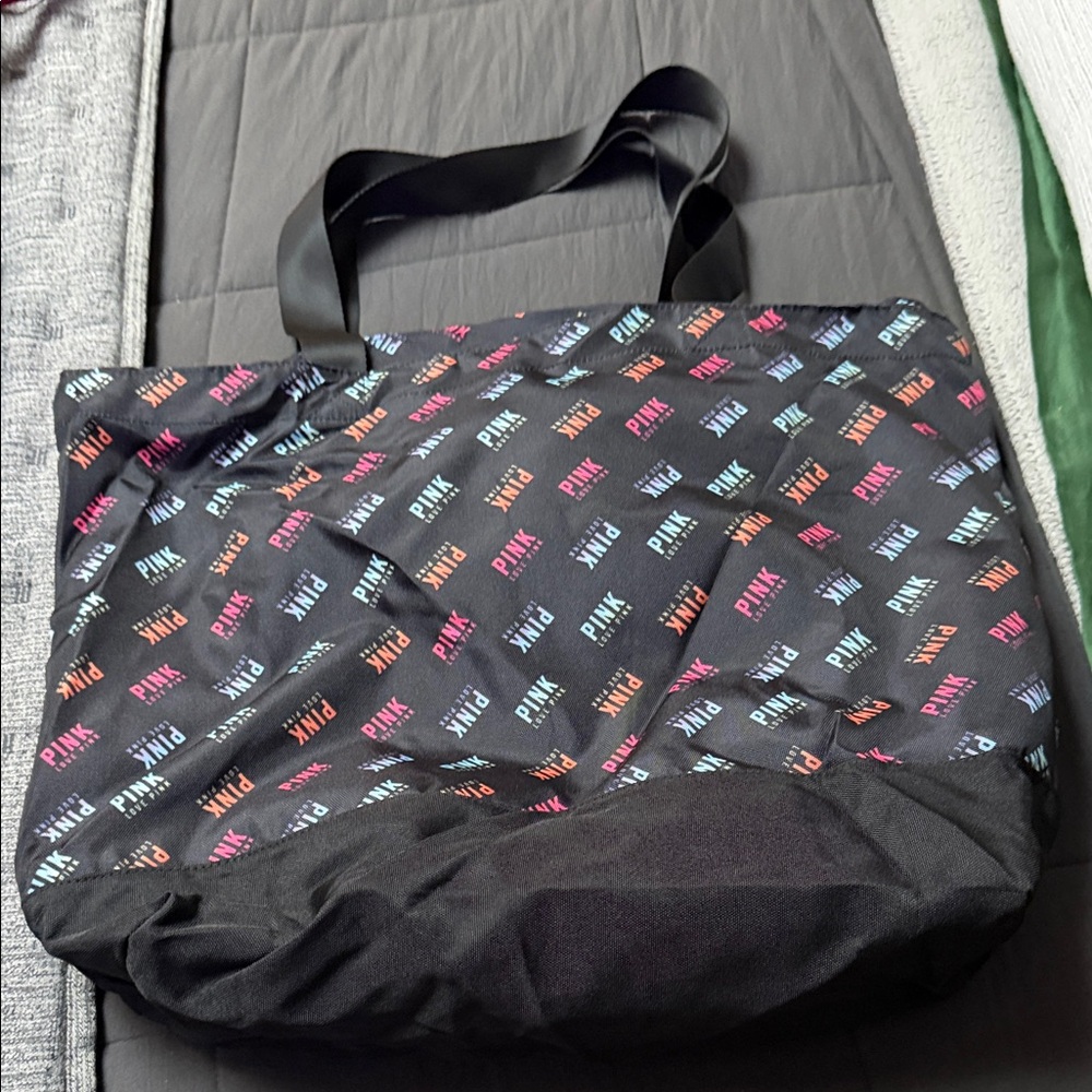 Victoria's Secret Black Tote Bag with Multicolor Logo